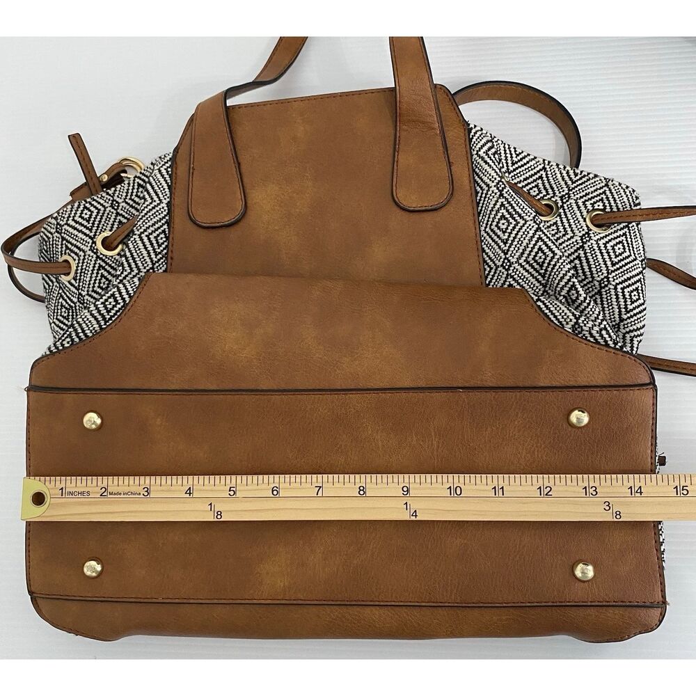 Women's Tote Bag Purse Handbag Brown Black Faux Leather - Picture 7 of 10